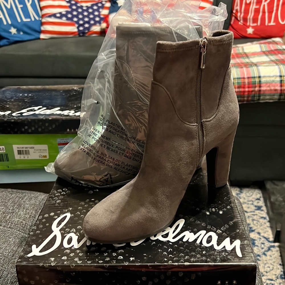 Brand New Sam Edelman Sia Booties.  Size 9.5. Flint Grey Suede.